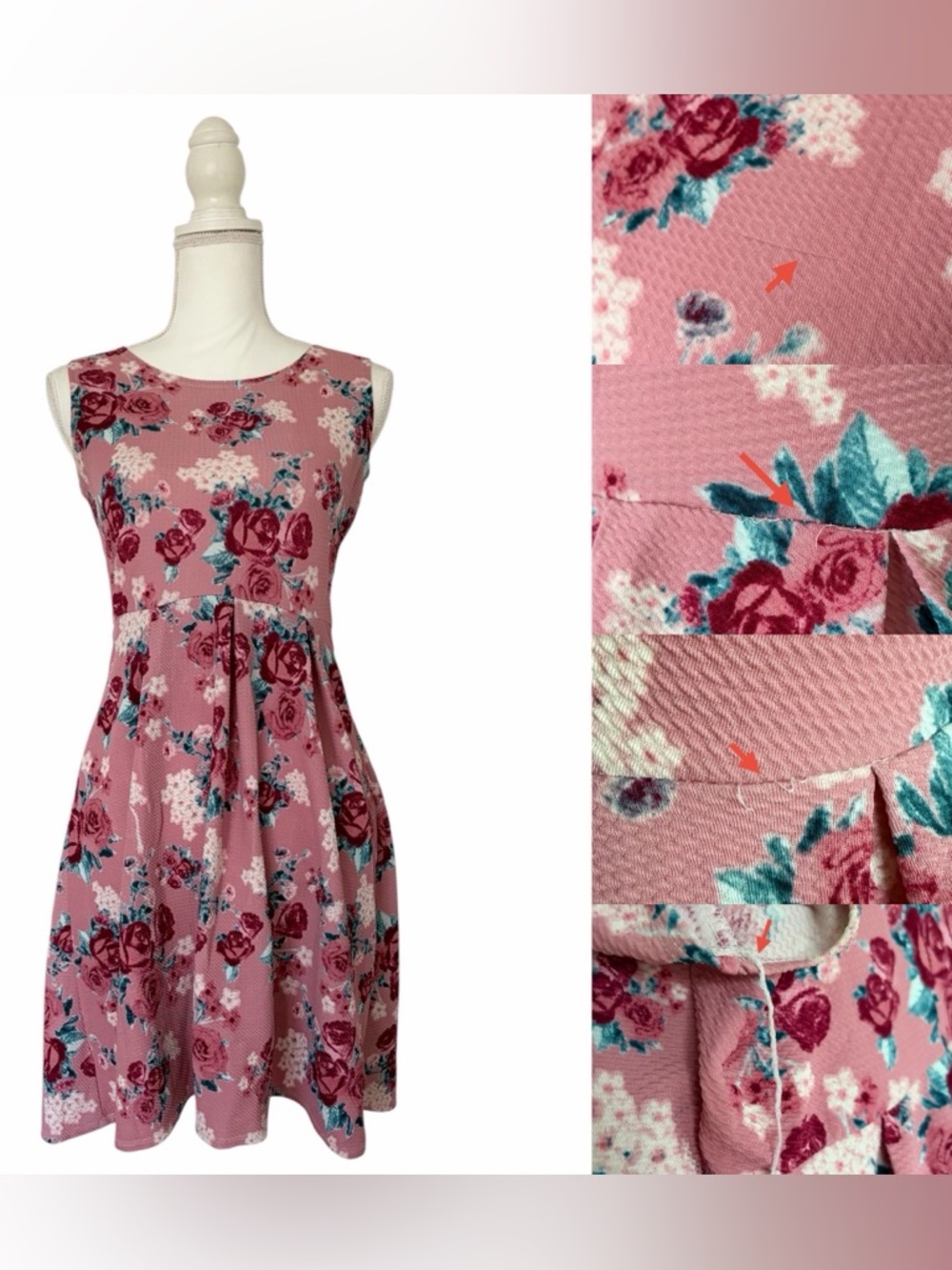 Girls Sleeveless Rose Floral-Print A-Line Dress Juniors 14/16 (Women’s Small)